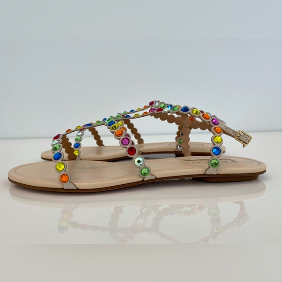 AQUAZZURA BEIGE TEQUILA CRYSTAL RAINBOW SANDALS SIZE IT 38 / US 8 NEW IN BOX! - Picture 10 of 16